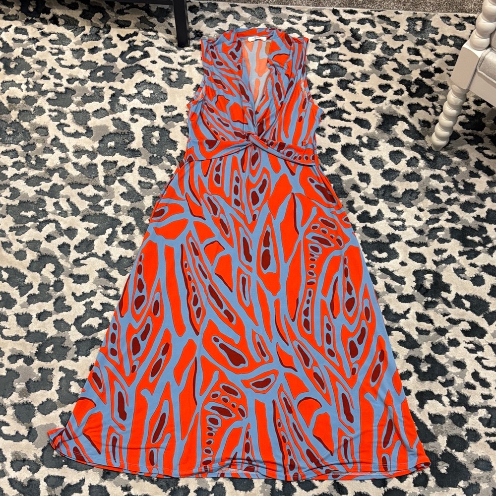 Beacon Orange and Blue Midi Dress